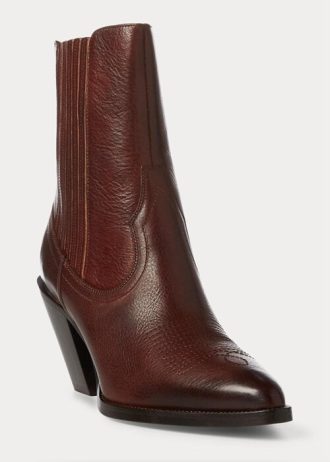 Botas vaqueras Ralph Lauren Lowrey de cuero marrón oscuro para mujer