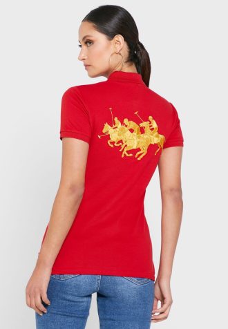 Camisa polo Ralph Lauren roja con detalle de botones para mujer