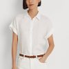 Camisas blancas de lino Ralph Lauren con mangas dolman para mujer