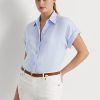 Camisas con mangas dolman de lino Ralph Lauren para mujer en color azul Camisas con mangas dolman de lino Ralph Lauren para mujer en color azul