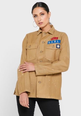 Camisas de botones con detalle de bolsillo de Ralph Lauren para mujer en color caqui