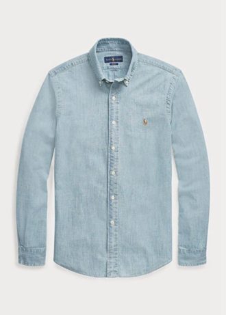 Camisas de cambray Ralph Lauren de corte entallado para hombre en azul