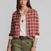 Camisas de campamento de jersey con estampado a cuadros Ralph Lauren para mujer en rojo Camisas de campamento de jersey con estampado a cuadros Ralph Lauren para mujer en rojo