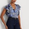 Camisas de georgette arrugadas con estampado floral de Ralph Lauren para mujer en azul Camisas de georgette arrugadas con estampado floral de Ralph Lauren para mujer en azul