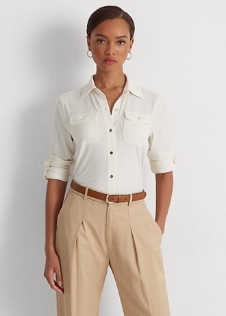Camisas de jersey elástico Ralph Lauren color crema para mujer