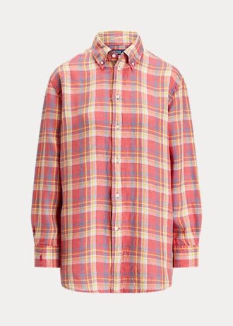 Camisas de lino a cuadros de corte relajado de Ralph Lauren para mujer en color rosa