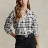 Camisas de lino a cuadros de corte relajado Ralph Lauren para mujer en blanco y negro Camisas de lino a cuadros de corte relajado Ralph Lauren para mujer en blanco y negro