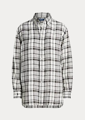 Camisas de lino a cuadros de corte relajado Ralph Lauren para mujer en blanco y negro