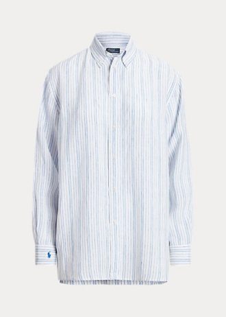 Camisas de lino a rayas de corte relajado de Ralph Lauren para mujer en azul
