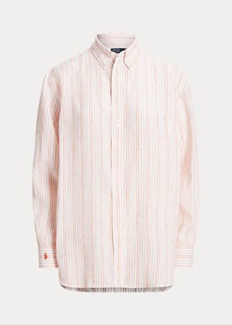 Camisas de lino a rayas de corte relajado de Ralph Lauren para mujer en color rosa