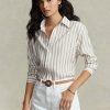 Camisas de lino a rayas de corte relajado Ralph Lauren para mujer en marrón/blanco Camisas de lino a rayas de corte relajado Ralph Lauren para mujer en marrón/blanco