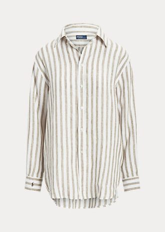 Camisas de lino a rayas de corte relajado Ralph Lauren para mujer en marrón/blanco