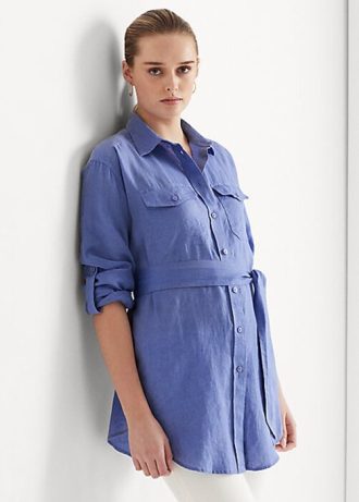 Camisas de lino con cinturón de Ralph Lauren para mujer en azul