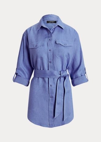 Camisas de lino con cinturón de Ralph Lauren para mujer en azul