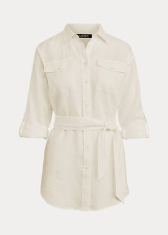 Camisas de lino con cinturón Ralph Lauren blancas para mujer