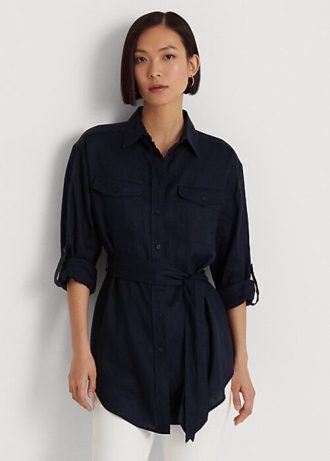 Camisas de lino con cinturón Ralph Lauren para mujer en color azul marino Camisas de lino con cinturón Ralph Lauren para mujer en color azul marino
