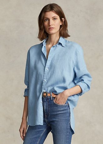 Camisas de lino de corte relajado Ralph Lauren azules para mujer Camisas de lino de corte relajado Ralph Lauren azules para mujer
