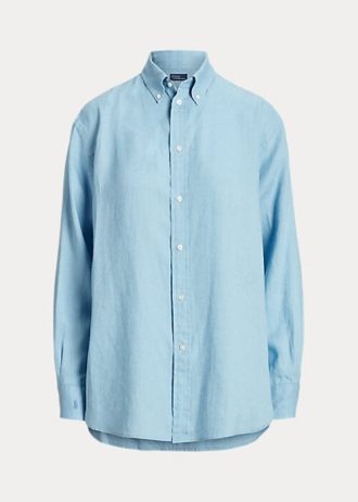 Camisas de lino de corte relajado Ralph Lauren azules para mujer Camisas de lino de corte relajado Ralph Lauren azules para mujer