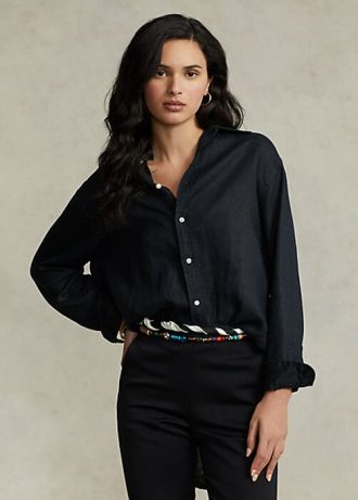 Camisas de lino de corte relajado Ralph Lauren negras para mujer Camisas de lino de corte relajado Ralph Lauren negras para mujer