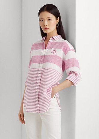 Camisas de lino oversize a rayas de Ralph Lauren en color rosa para mujer