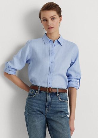 Camisas de lino Ralph Lauren azules para mujer