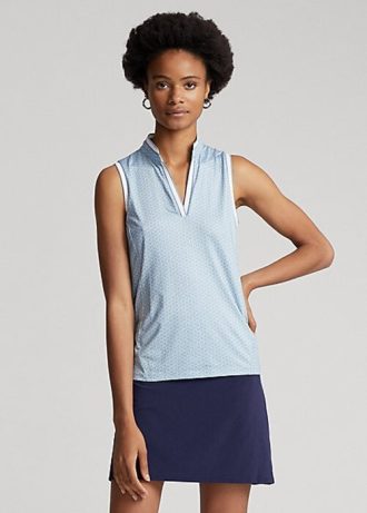 Camisas de piqué sin mangas de corte entallado Ralph Lauren para mujer en azul