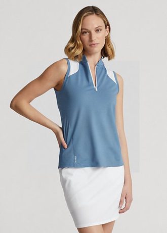 Camisas de piqué sin mangas de corte entallado Ralph Lauren para mujer en azul