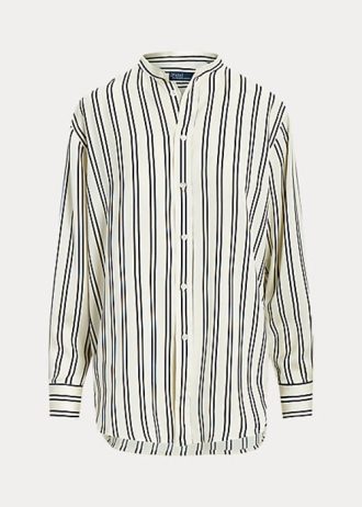 Camisas de satén a rayas extragrandes Ralph Lauren para mujer en color negro/crema