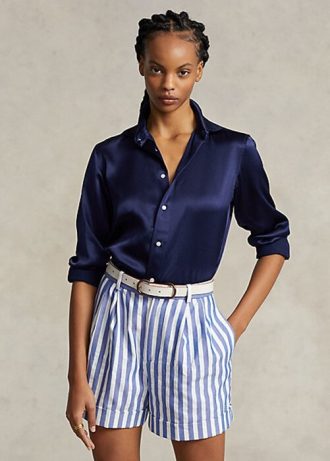 Camisas de seda morera Ralph Lauren para mujer en color azul marino
