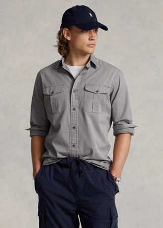Camisas de trabajo Ralph Lauren Classic Chino de corte gris para hombre