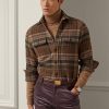 Camisas de tweed de lana a cuadros con parches de gamuza de Ralph Lauren para hombre en color marrón