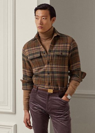 Camisas de tweed de lana a cuadros con parches de gamuza de Ralph Lauren para hombre en color marrón