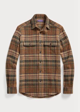 Camisas de tweed de lana a cuadros con parches de gamuza de Ralph Lauren para hombre en color marrón