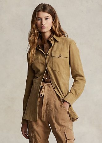 Camisas excedentes de gamuza de cordero Ralph Lauren color caqui para mujer