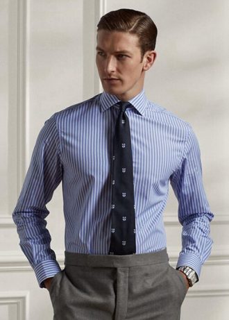Camisas formales de popelina a rayas azules de Ralph Lauren para hombre