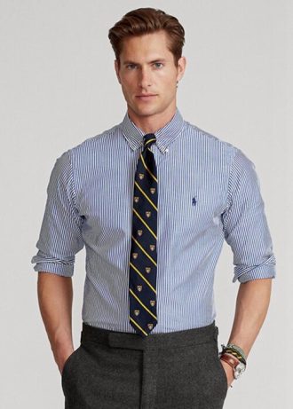 Camisas formales de popelina a rayas de corte entallado de Ralph Lauren para hombre en azul