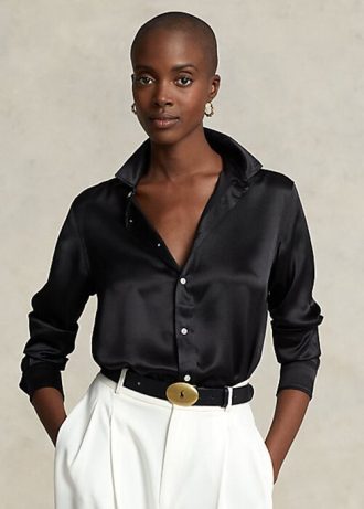 Camisas negras de seda charmeuse de Ralph Lauren para mujer