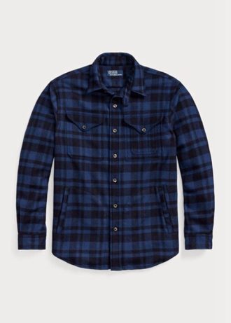 Camisas Ralph Lauren de mezcla de lana a cuadros para hombre, color azul marino
