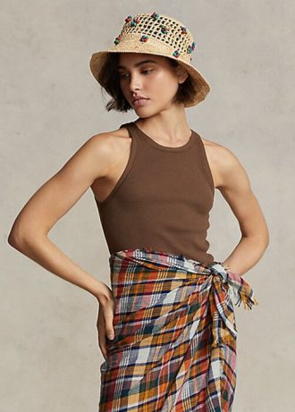 Camiseta de tirantes de algodón acanalado Ralph Lauren para mujer, color marrón