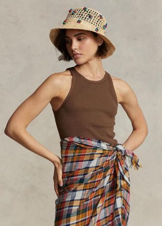 Camiseta de tirantes de algodón acanalado Ralph Lauren para mujer, color marrón
