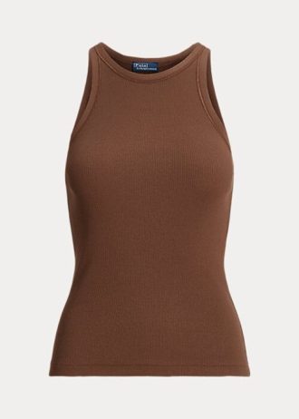 Camiseta de tirantes de algodón acanalado Ralph Lauren para mujer, color marrón