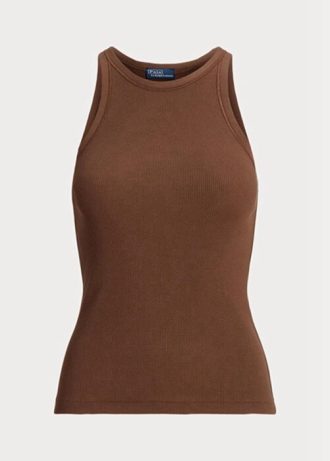Camiseta de tirantes de algodón acanalado Ralph Lauren para mujer, color marrón