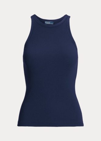 Camiseta de tirantes de algodón acanalado Ralph Lauren para mujer en color azul marino
