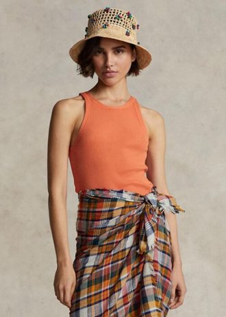 Camiseta de tirantes de algodón acanalado Ralph Lauren para mujer en color naranja
