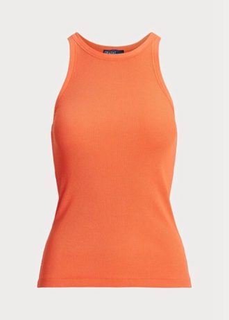 Camiseta de tirantes de algodón acanalado Ralph Lauren para mujer en color naranja