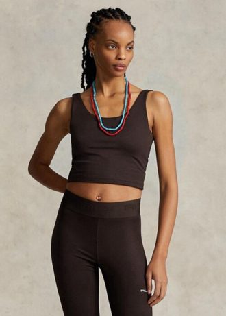 Camiseta sin mangas corta de jersey de ante marrón Ralph Lauren para mujer