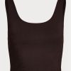 Camiseta sin mangas corta de jersey de ante marrón Ralph Lauren para mujer