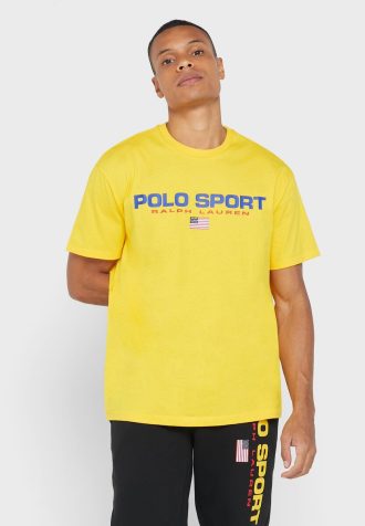 Camisetas amarillas de cuello redondo con el logotipo de Ralph Lauren para hombre