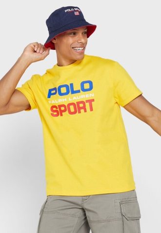 Camisetas amarillas de cuello redondo con el logotipo de Ralph Lauren para hombre