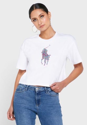 Camisetas blancas con cuello redondo y gráficos de Ralph Lauren para mujer Camisetas blancas con cuello redondo y gráficos de Ralph Lauren para mujer